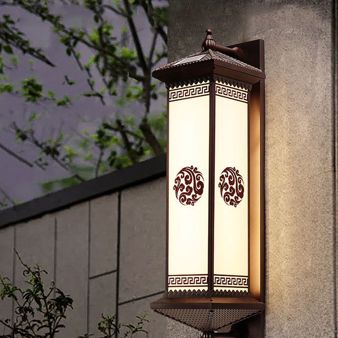 Traditional Chinese Solar Waterproof ABS Aluminum Glass Rectangular Happiness Wealth Pattern LED Wall Sconce Lamp For Outdoor Patio | Bowlift