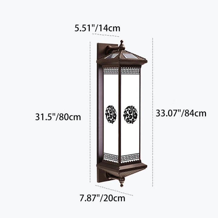 Traditional Chinese Solar Waterproof ABS Aluminum Glass Rectangular Happiness Wealth Pattern LED Wall Sconce Lamp For Outdoor Patio | Bowlift