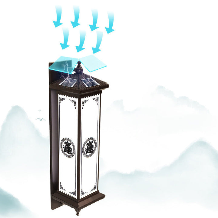 Traditional Chinese Solar Waterproof ABS Aluminum Glass Rectangular Happiness Wealth Pattern LED Wall Sconce Lamp For Outdoor Patio | Bowlift
