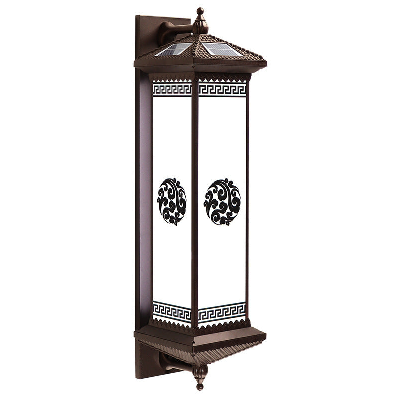 Traditional Chinese Solar Waterproof ABS Aluminum Glass Rectangular Happiness Wealth Pattern LED Wall Sconce Lamp For Outdoor Patio | Bowlift