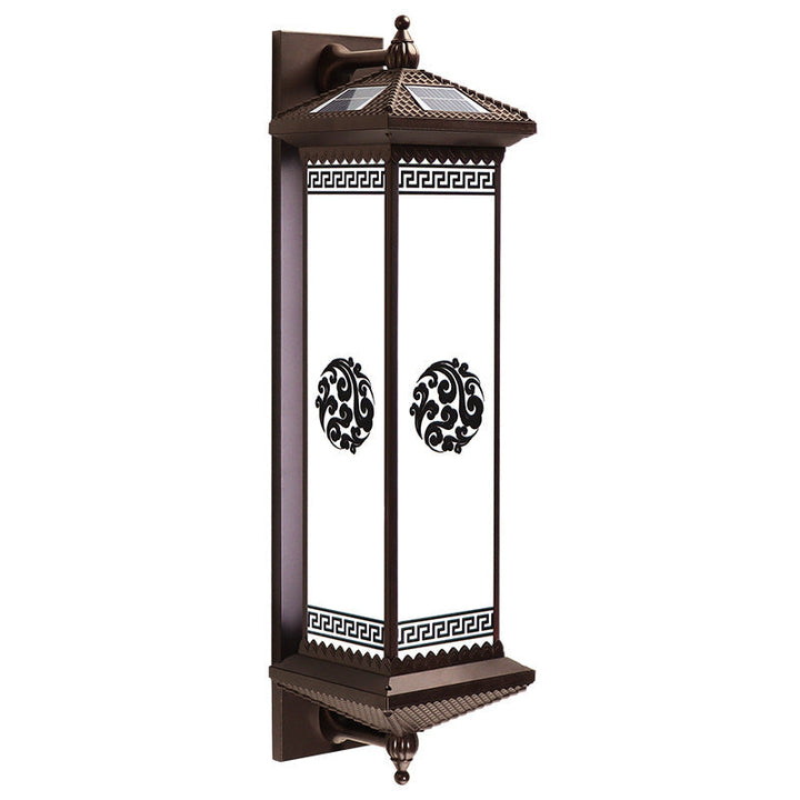 Traditional Chinese Solar Waterproof ABS Aluminum Glass Rectangular Happiness Wealth Pattern LED Wall Sconce Lamp For Outdoor Patio | Bowlift