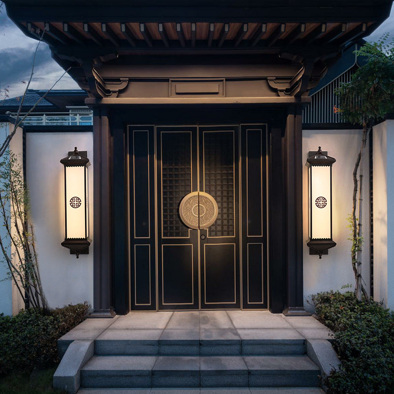 Traditional Chinese Solar Waterproof ABS Aluminum Glass Rectangular Happiness Wealth Pattern LED Wall Sconce Lamp For Outdoor Patio | Bowlift