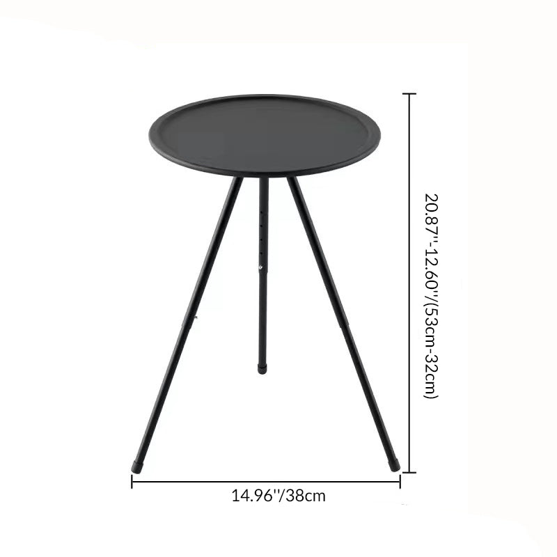 Modern Minimalist Round Acrylonitrile Butadiene Styrene Plastic Carbon Steel Height Adjustable Foldable End Table 1-Tier For Outdoor Patio | Bowlift