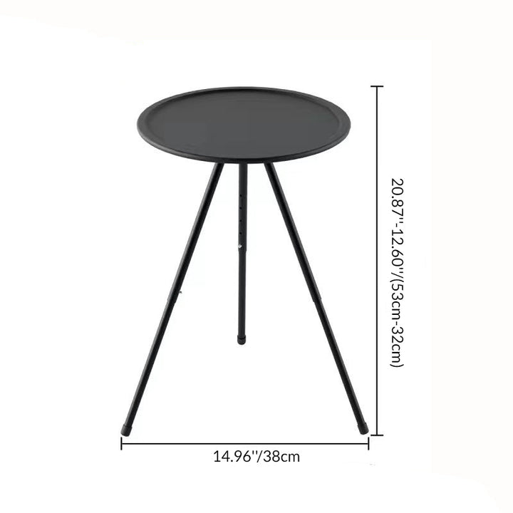 Modern Minimalist Round Acrylonitrile Butadiene Styrene Plastic Carbon Steel Height Adjustable Foldable End Table 1-Tier For Outdoor Patio | Bowlift