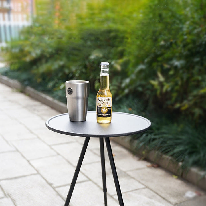 Modern Minimalist Round Acrylonitrile Butadiene Styrene Plastic Carbon Steel Height Adjustable Foldable End Table 1-Tier For Outdoor Patio | Bowlift