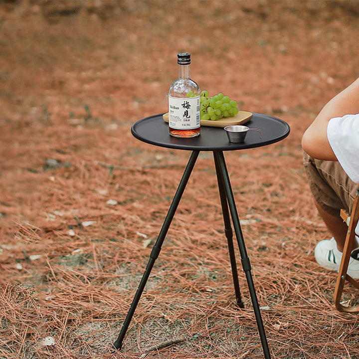 Modern Minimalist Round Acrylonitrile Butadiene Styrene Plastic Carbon Steel Height Adjustable Foldable End Table 1-Tier For Outdoor Patio | Bowlift