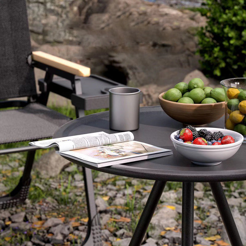Modern Minimalist Round Acrylonitrile Butadiene Styrene Plastic Carbon Steel Height Adjustable Foldable End Table 1-Tier For Outdoor Patio | Bowlift
