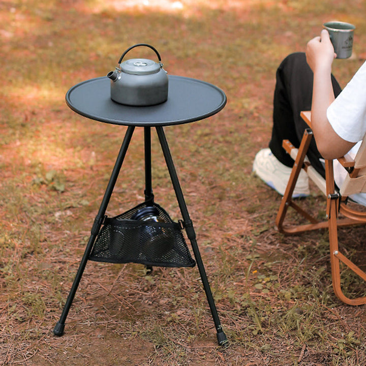Modern Simplicity Aluminum Alloy ABS Round Foldable Outdoor Coffee Table 1-Tray Pocket Lamp Holder For Outdoor | Bowlift
