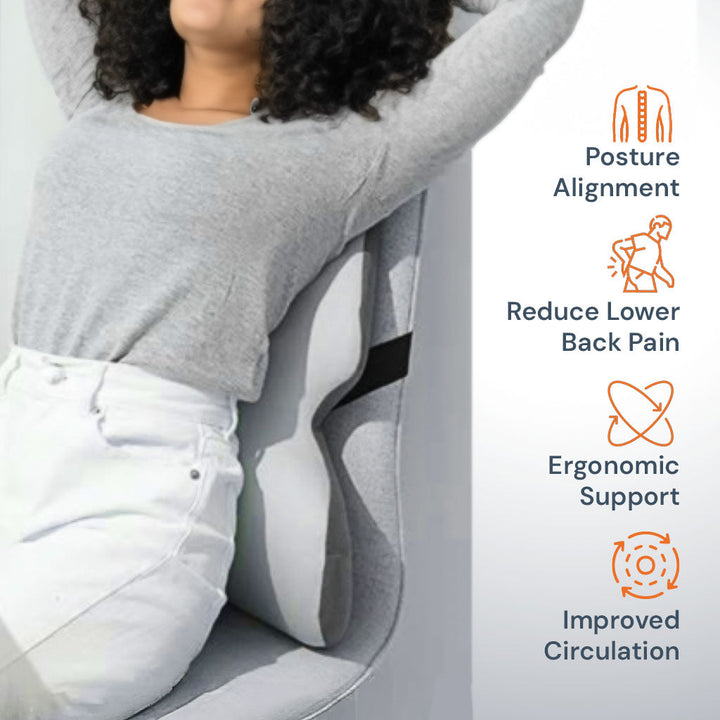 BowLift | Adjustable Memory Foam Lumbar Support Cushion | Backrest Support for office chair Ergonomic Design for Back Pain Relief at Home, Office & Car