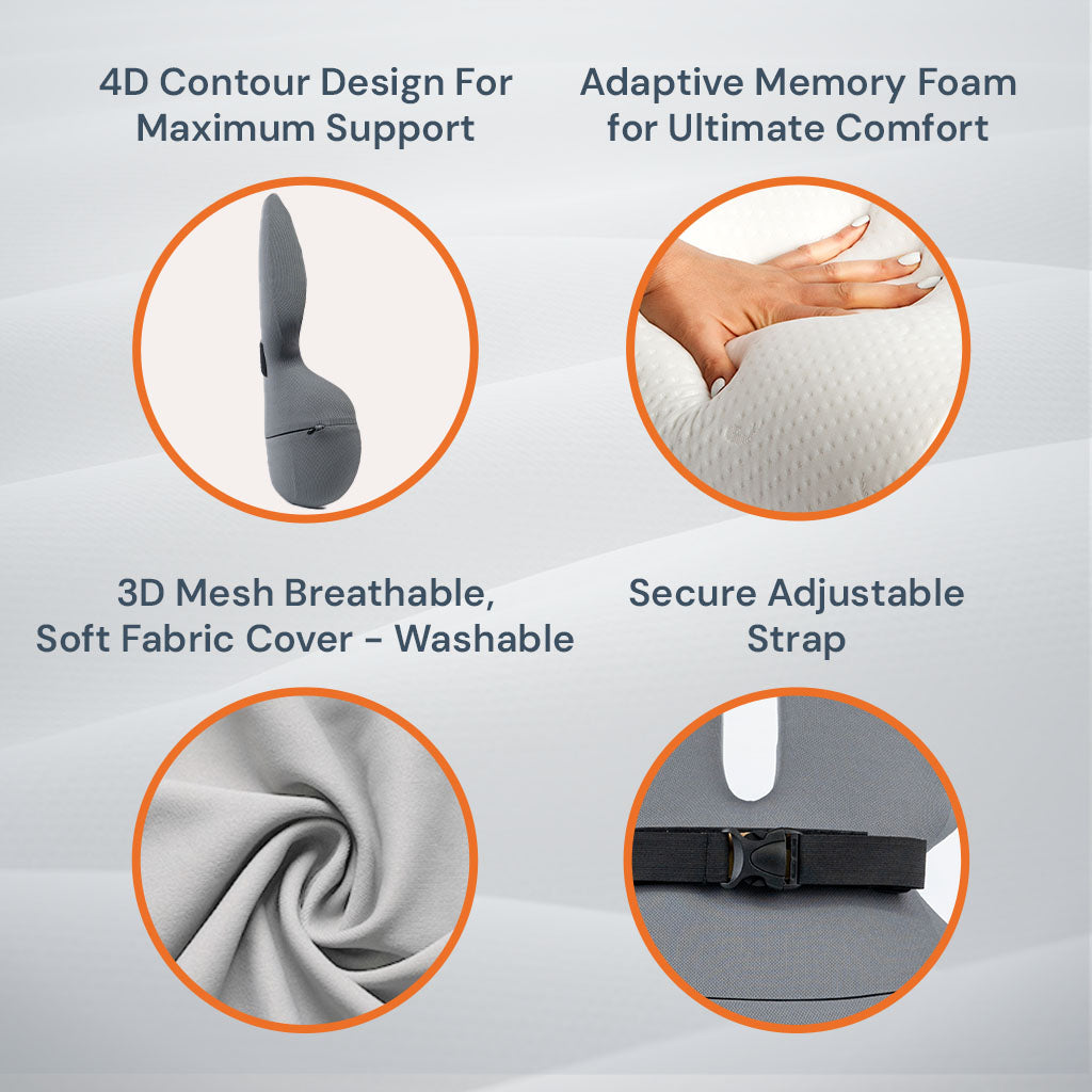 BowLift | Adjustable Memory Foam Lumbar Support Cushion | Backrest Support for office chair Ergonomic Design for Back Pain Relief at Home, Office & Car