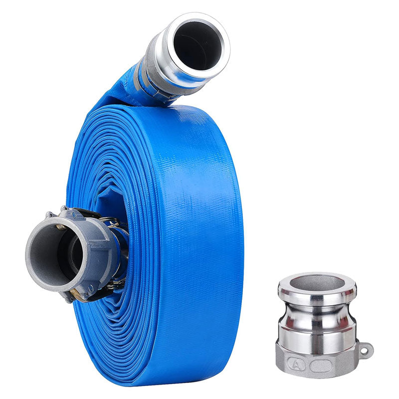 BowLift | 2" x 100' PVC Lay Flat Drain Hose For Swimming Pool Wastewater Drain, Blue