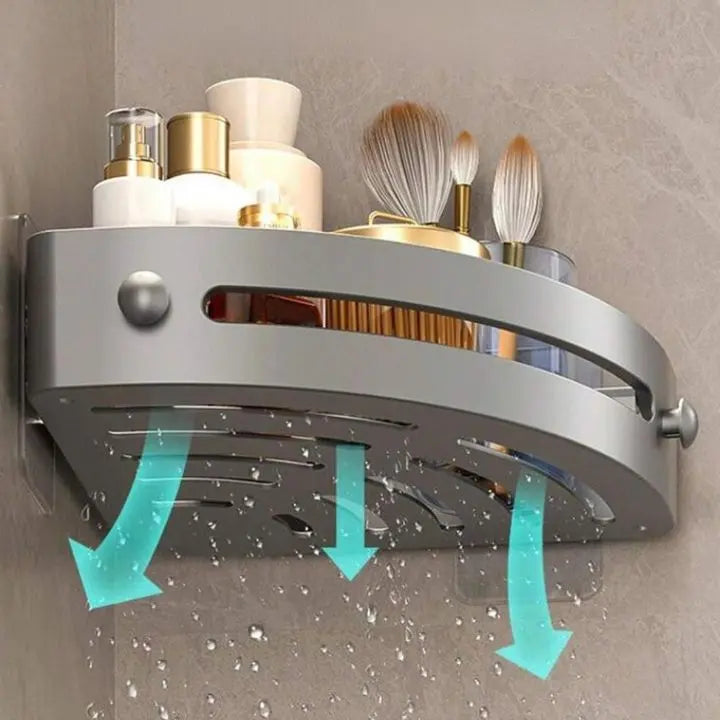 BowLift | Bathroom Wall Shelf – Stainless Steel Corner Basket with Adhesive Holder