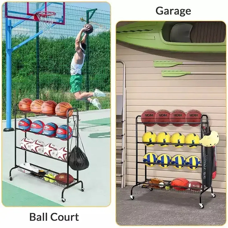 BowLift | Large Capacity Metal Garage Sports Equipment Organizer Ball Toys Storage Rack For Sports Gear & Rolling Balls Rack