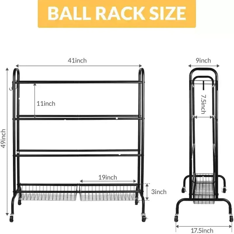 BowLift | Large Capacity Metal Garage Sports Equipment Organizer Ball Toys Storage Rack For Sports Gear & Rolling Balls Rack