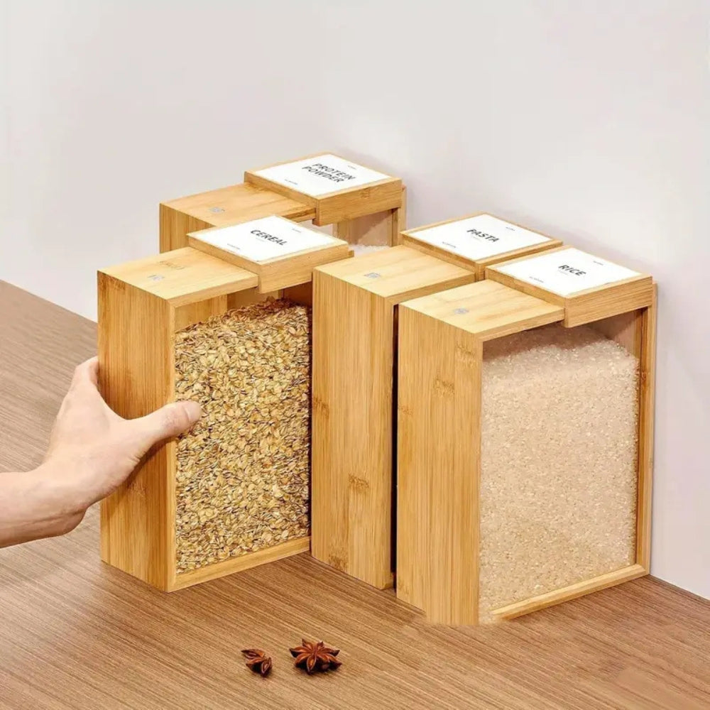 BowLift | Sliding Bamboo Wood Pasta Grain Storage Container