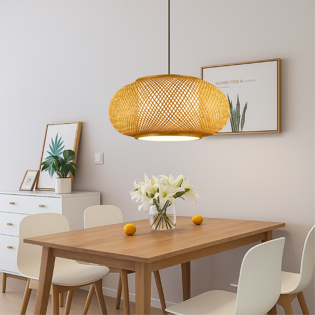 BowLift | Bamboo Hanging Lamp for Living Room with Height Adjustment – Modern Lighting Above Table in Scandinavian Style