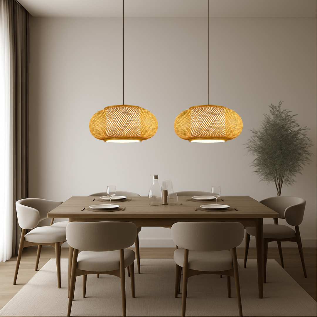 BowLift | Bamboo Hanging Lamp for Living Room with Height Adjustment – Modern Lighting Above Table in Scandinavian Style
