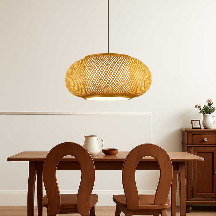BowLift | Bamboo Hanging Lamp with Height Adjustment – Modern Lamp for Living Room and Dining Room, Soft LED Light
