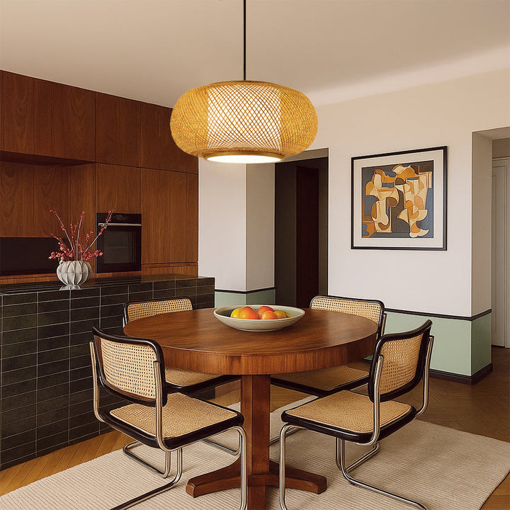 BowLift | Bamboo Hanging Lamp with Height Adjustment – Modern Lamp for Living Room and Dining Room, Soft LED Light