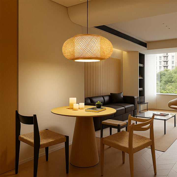 BowLift | Bamboo Hanging Lamp with Height Adjustment – Modern Lamp for Living Room and Dining Room, Soft LED Light