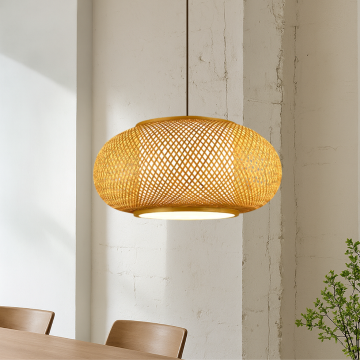 BowLift | Bamboo Hanging Lamp with Height Adjustment – Modern Lamp for Living Room and Dining Room, Soft LED Light