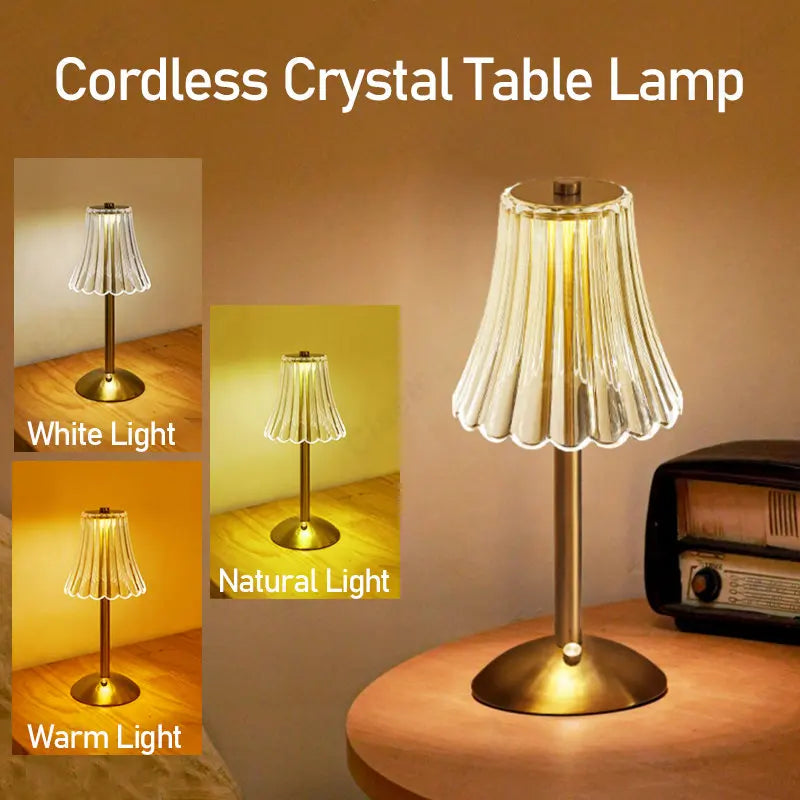 Wireless Table Lamp with Crystal Decor and Dimmable Lighting - GlamLight | Bowlift