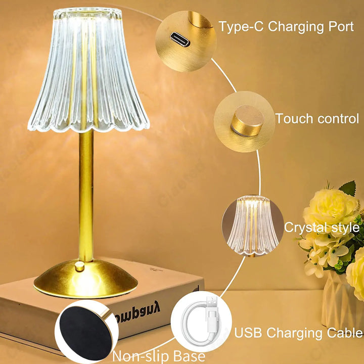 Wireless Table Lamp with Crystal Decor and Dimmable Lighting - GlamLight | Bowlift