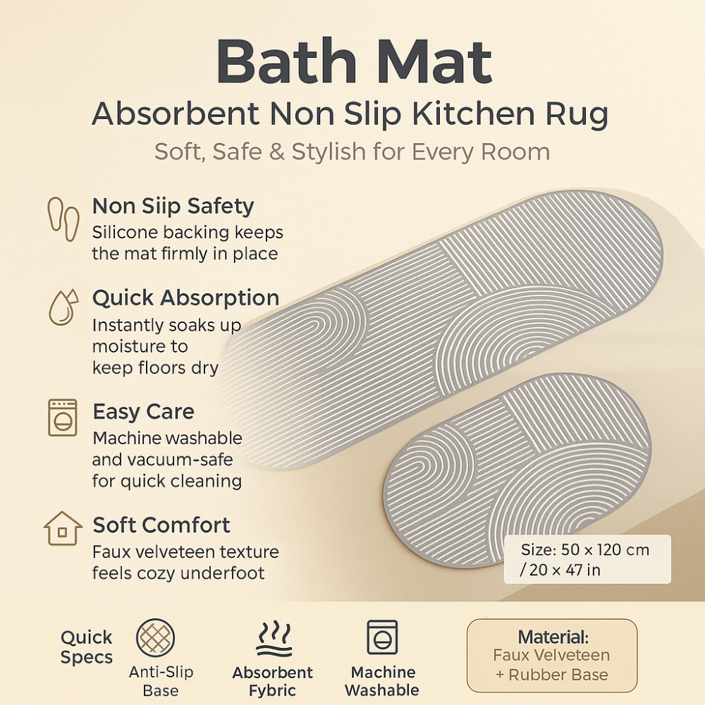 BowLift | Bath Mat Absorbent Non Slip Kitchen Rug