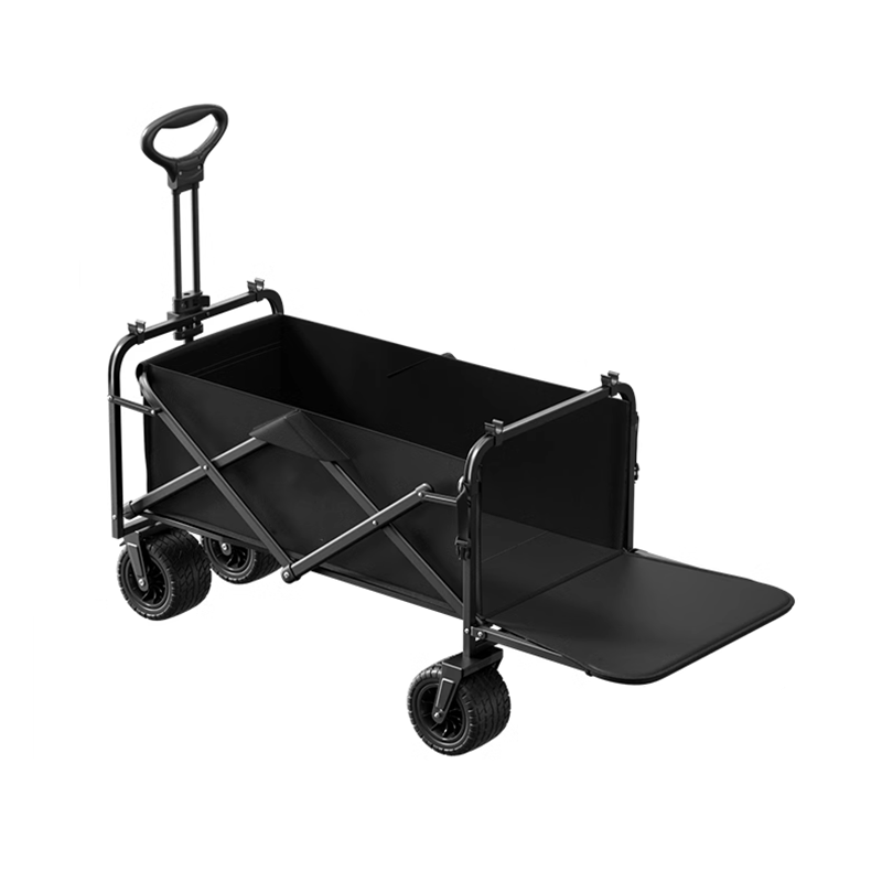 BowLift | Large Black Double Brake Airplane Wheels 16cm Beach Cart, Large Wood Grain Steel Table Top