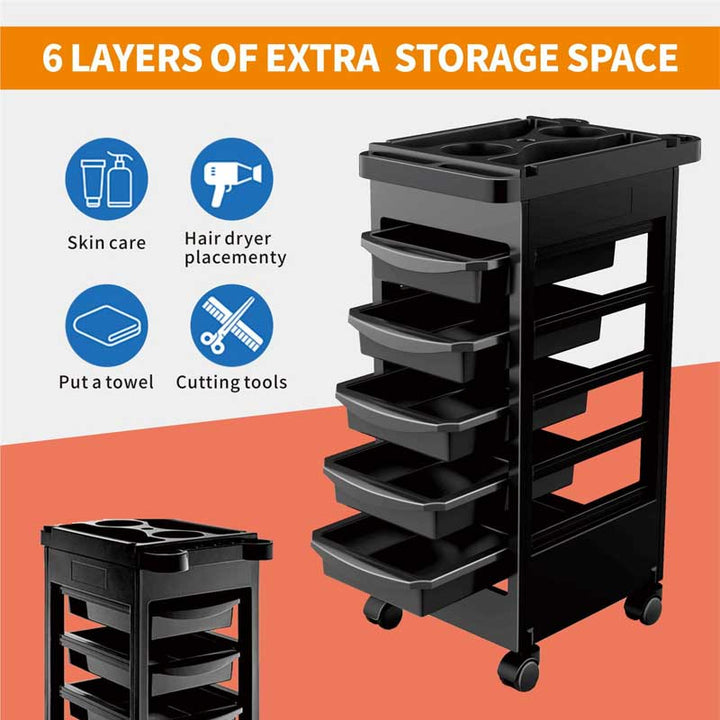 BowLift | Hairdressing Trolley With 5 Layers, Hair Dye Bowl And Hair Dryer Holder, 360 Degree Rotatable Storage