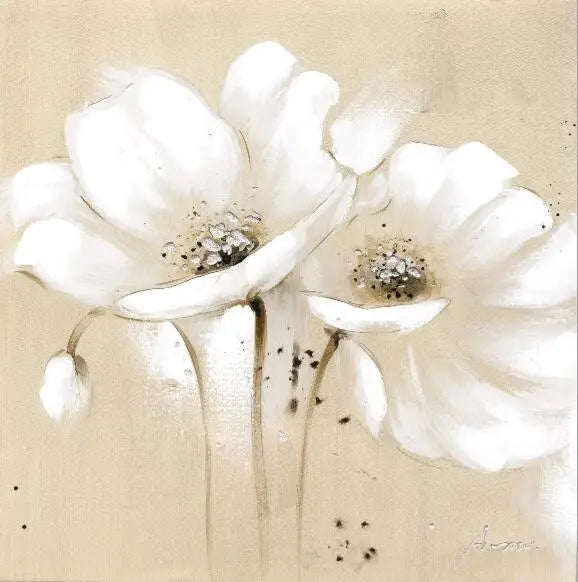 Beige White Petal Flower Wall Art Fine Art Canvas Prints Modern Botanical Square Format Floral Pictures For Living Room Bedroom Decor | Bowlift