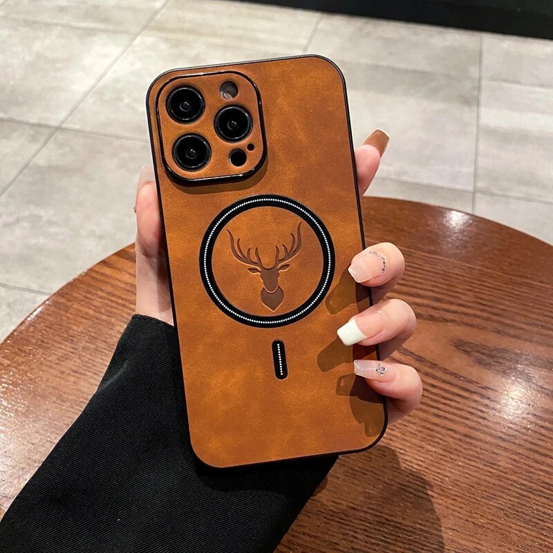 BowLift | Luxury Deer Leather Apple iPhone Case | Magnetic Phone Case, Wireless Case, MagSafe, Wireless Charging, Protective Case, Cover for iPhone 15, 14, 13 Pro Max Plus
