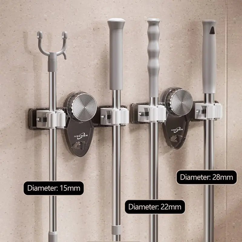 BowLift | Broom clamp with suction cups – Space-saving wall holder with adjustable hooks