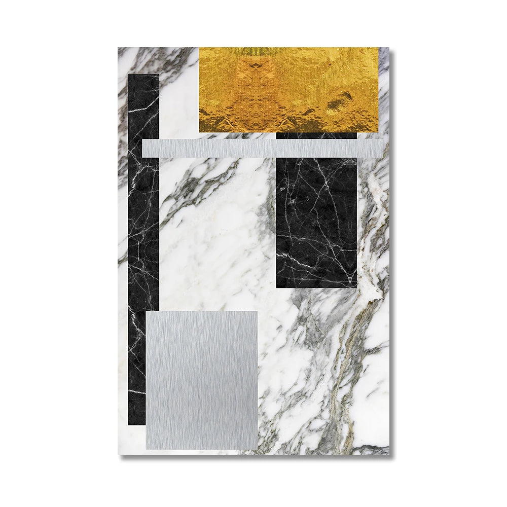 Black Golden Block Marble Abstract Wall Art Fine Art Canvas Prints Modern Geometric Pictures For Living Room Home Office Art Decor | Bowlift