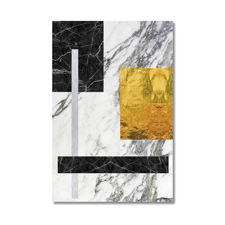 Black Golden Block Marble Abstract Wall Art Fine Art Canvas Prints Modern Geometric Pictures For Living Room Home Office Art Decor | Bowlift