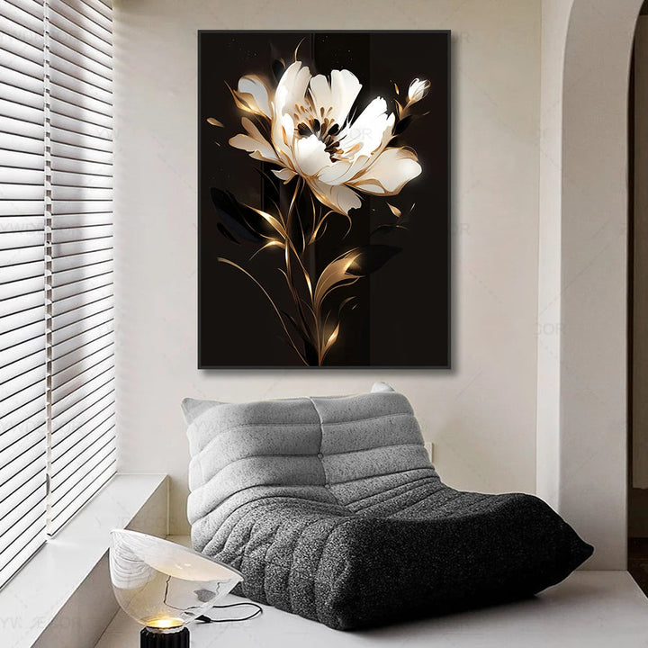 Black Golden Tropical Leaves Wall Art Fine Art Canvas Prints Modern Botanical Pictures For Luxury Living Room Dining Room Home Office Decor | Bowlift
