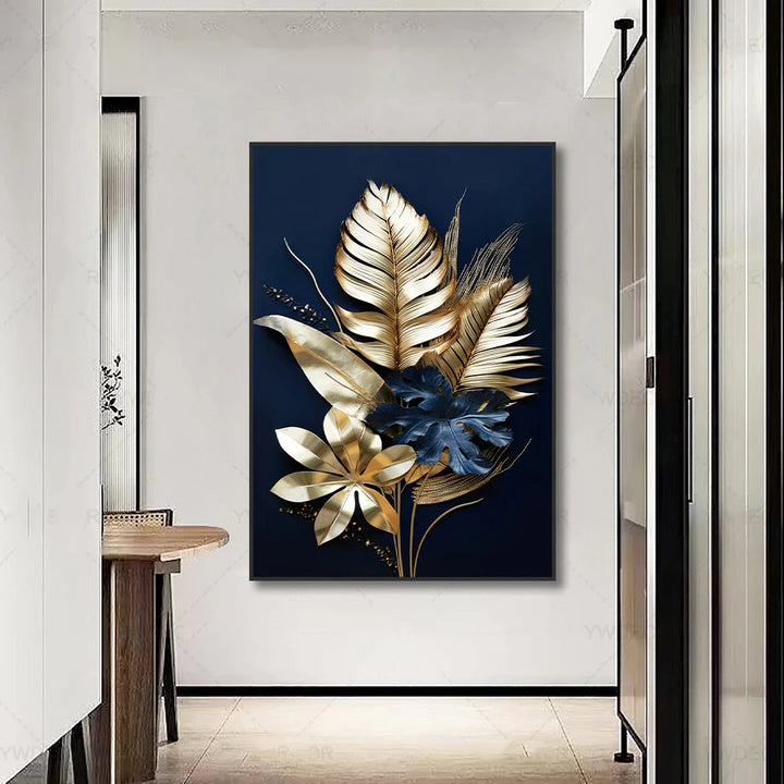 Black Golden Tropical Leaves Wall Art Fine Art Canvas Prints Modern Botanical Pictures For Luxury Living Room Dining Room Home Office Decor | Bowlift