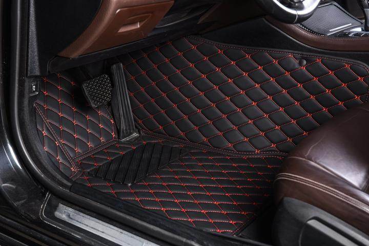 BowLift | Car Floor Mats Black Red Leather Waterproof
