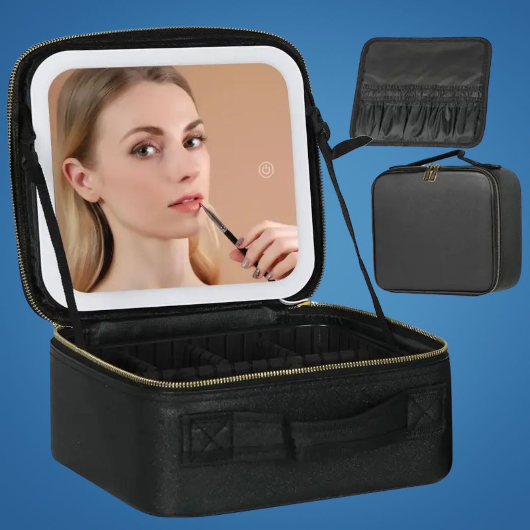 GlamOrganize | Makeup & Toiletry Bag - Cosmetic Organiser - LED Mirror - Compact Storage for Makeup and Skincare - Travel-Friendly Bowlift