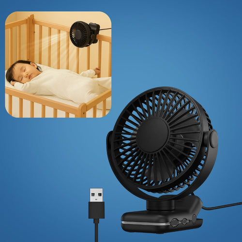 on USB Desk Fan Clamp Air Circulator – Long-Battery Cooling – Flame-Retardant Clamp – Quiet Nursery or Home-Office Use Bowlift