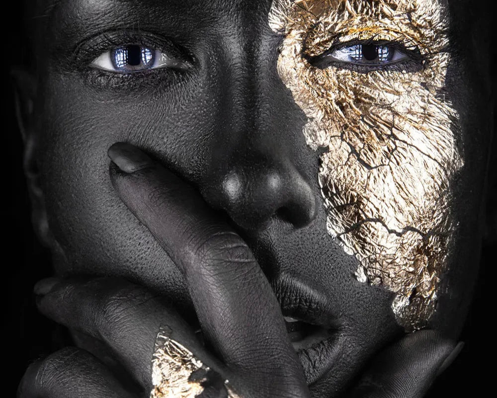 Black Golden African Woman Poster Wall Art Fine Art Canvas Print Portrait Picture For Modern Apartment Living Room Interior Design | Bowlift