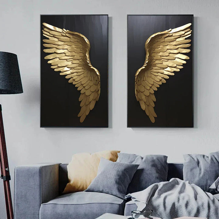 Big Sizes Golden Dream Angel Wings Wall Art Fine Art Canvas Prints Pictures For Modern Apartment Living Room Light Luxury Boutique Fashion House Art Decor | Bowlift