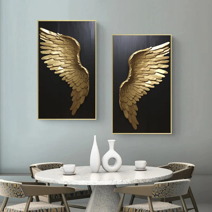 Big Sizes Golden Dream Angel Wings Wall Art Fine Art Canvas Prints Pictures For Modern Apartment Living Room Light Luxury Boutique Fashion House Art Decor | Bowlift