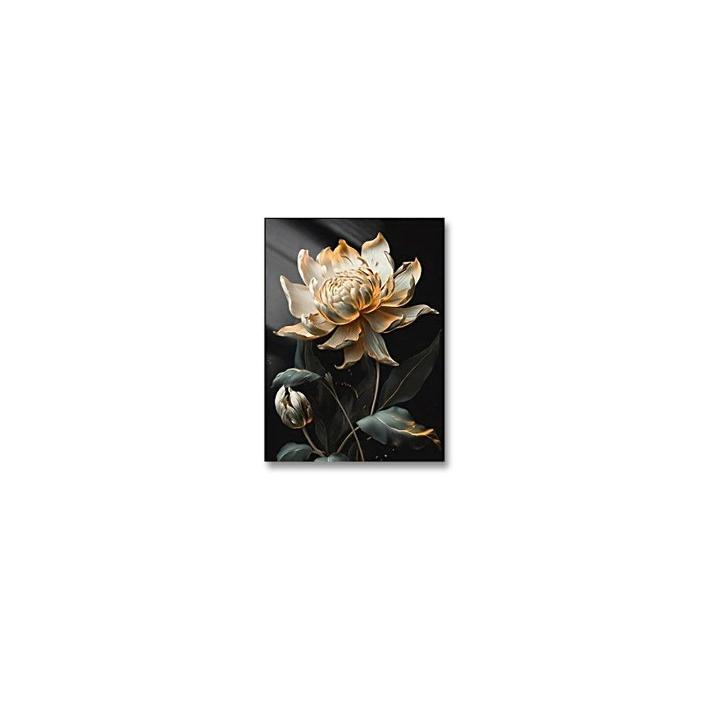 Black Golden Floral Wall Art Fine Art Canvas Prints Modern Botanical Pictures For Living Room Bedroom Light Luxury Home Decor | Bowlift