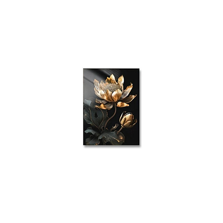 Black Golden Floral Wall Art Fine Art Canvas Prints Modern Botanical Pictures For Living Room Bedroom Light Luxury Home Decor | Bowlift