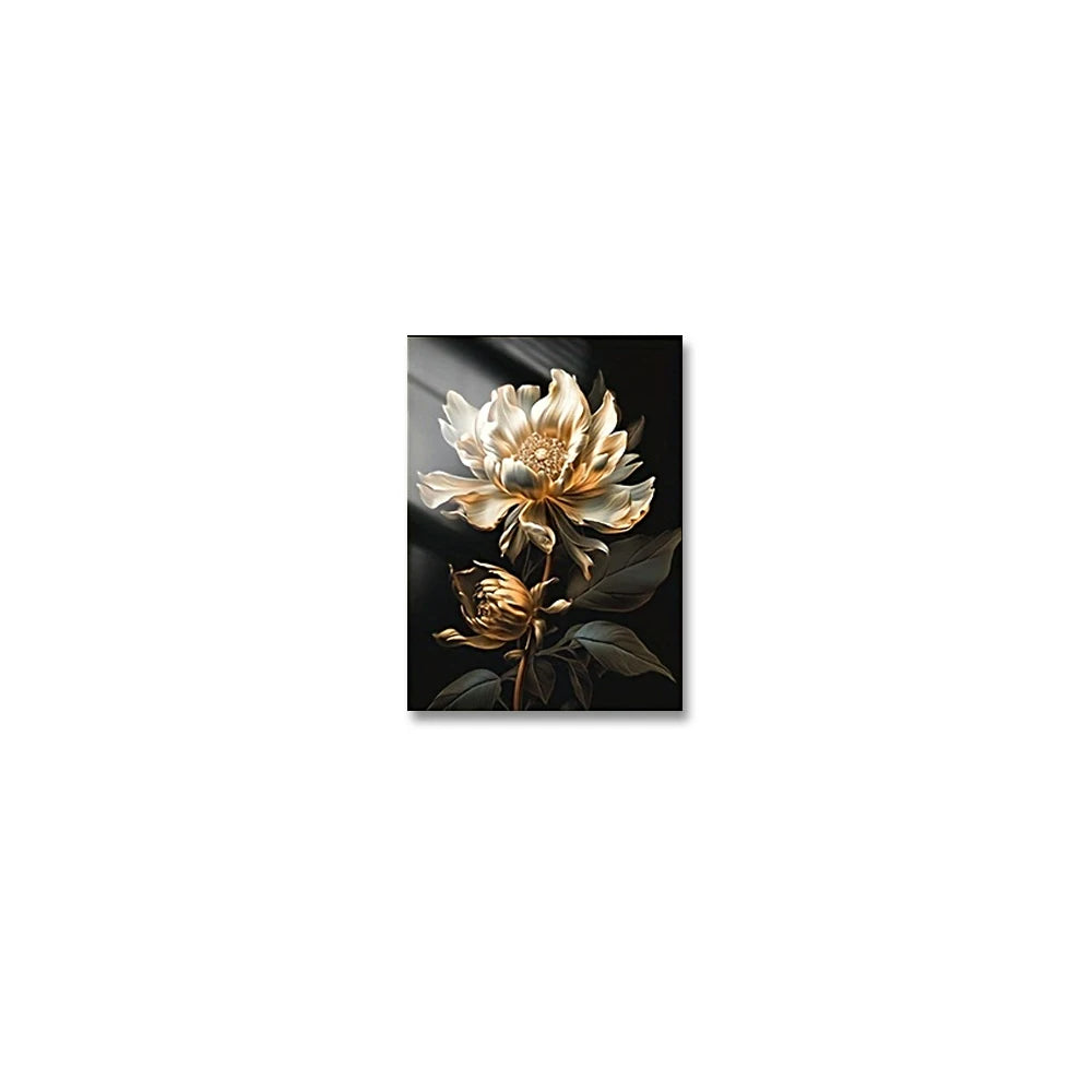 Black Golden Floral Wall Art Fine Art Canvas Prints Modern Botanical Pictures For Living Room Bedroom Light Luxury Home Decor | Bowlift