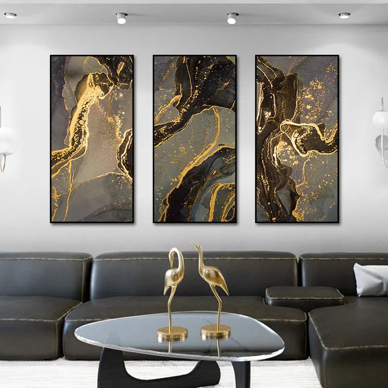 Black Golden Line Marble Print Wall Art Fine Art Canvas Prints Tall Vertical Rectangle Artwork Pictures For Living Room Light Luxury Home Decor | Bowlift