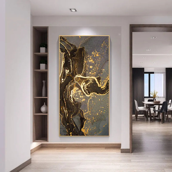 Black Golden Line Marble Print Wall Art Fine Art Canvas Prints Tall Vertical Rectangle Artwork Pictures For Living Room Light Luxury Home Decor | Bowlift