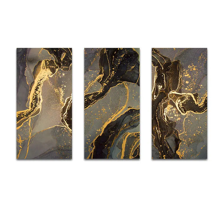 Black Golden Line Marble Print Wall Art Fine Art Canvas Prints Tall Vertical Rectangle Artwork Pictures For Living Room Light Luxury Home Decor | Bowlift