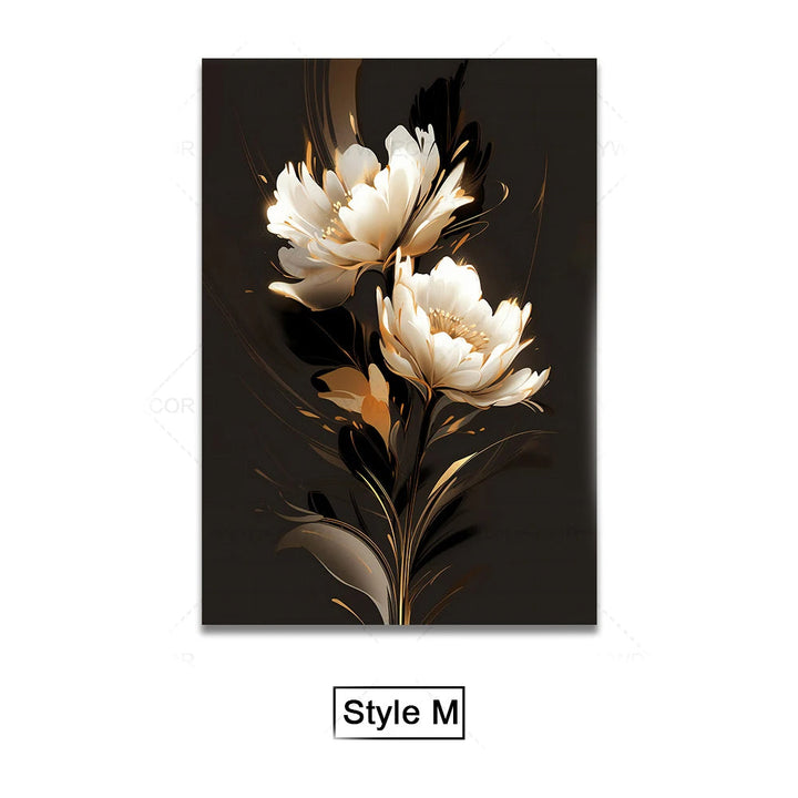 Black Golden Tropical Leaves Wall Art Fine Art Canvas Prints Modern Botanical Pictures For Luxury Living Room Dining Room Home Office Decor | Bowlift